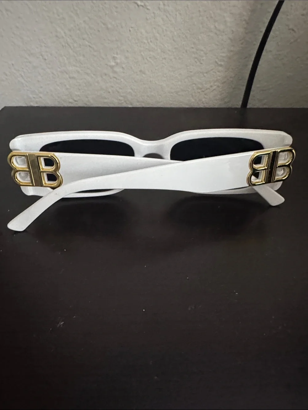 White Rectangular Sunglasses with Gold Double-B Logo Accent